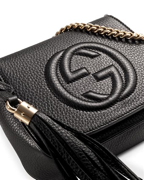 gucci black leather bag gold chain|Gucci chain detail handbags.